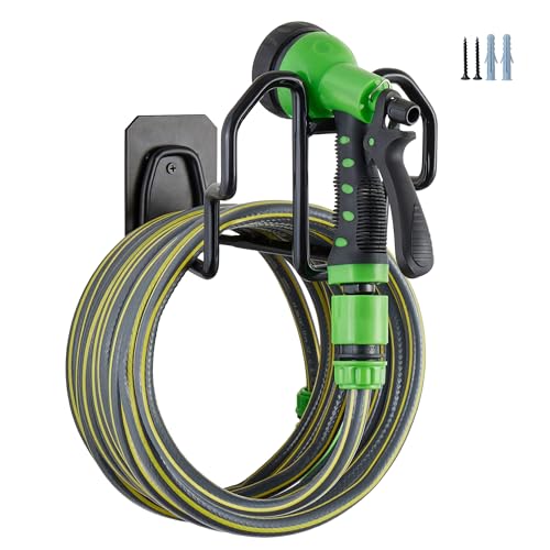 Wall Mount Hose Holder w/Nozzle Slot, Rust Resistant,Glossy Black - color: Glossy Black