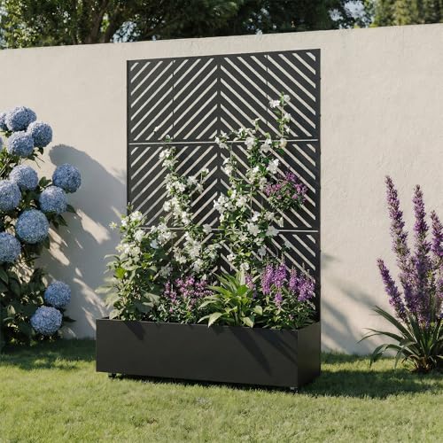 Metal Raised Garden Bed with Trellis and Wheels, 71"x47"x16" (Black-Arrow) - color: Black-arrow, size: 71"x47"x16"