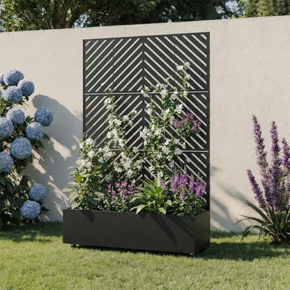Metal Raised Garden Bed with Trellis and Wheels, 71"x47"x16" (Black-Arrow) - color: Black-arrow, size: 71"x47"x16"