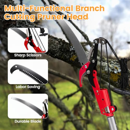 20FT Telescopic Tree Pruner Saw, Detachable Dual-Purpose High Reach Pole Pruner, Pulley Labor-Saving Branch Cutter, Extendable Manual Pole Saw for Garden Orchard Fruit Trees - size: 20FT