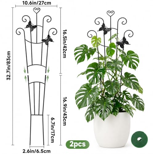 KINGLAKE Taller Plant Trellis for Climbing Plants Indoor Outdoor - 2 Pack 32.7 Inch Expandable Metal Garden Trellis for Potted Climbing Plants Support Flower Vine Ivy Monstera Houseplant with Tape - color: Black