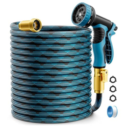 Garden Hose, Non-Expandable Water Hose 25 ft, Flexible, Kink & Leak Proof Water Pipe with 10-Function Spray Nozzle, Lightweight Outdoor Hose for Yard, Lawn, Car Wash, RV and Home Use - size: 25FT