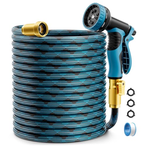 Garden Hose, Non-Expandable Water Hose 50 ft, Flexible, Kink & Leak Proof Water Pipe with 10-Function Spray Nozzle, Lightweight Outdoor Hose for Yard, Lawn, Car Wash, RV and Home Use - size: 50FT