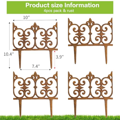 Sungmor Cast Iron Garden Edging, 10.6 Inches Tall 4 Pack Full Rusted - color: Full Rusted - 10.6inch Tall