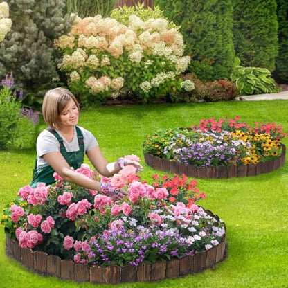 9.6ft L x 3.9in H Landscape Edging - 2 Packs Sturdy Anti-Corrosive Wood Garden Edging Border, Low-Profile Blends into Nature, for Yard Flower Bed Path Decorative Tree Fence