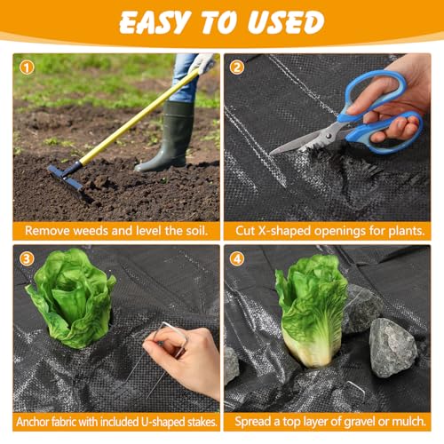 ondware Weed Barrier Fabric 4FT x 50FT with 15 Stakes - size: 4FT x 50FT