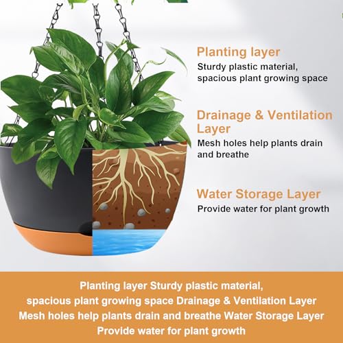 KPUVX 10 Inch Hanging Baskets, 3 Pack, Black - color: Black, size: 10 inch
