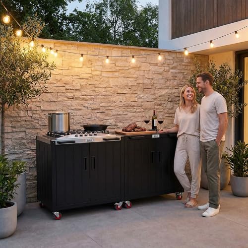 Feasto Modular Outdoor Kitchen Island with 5-Burner Gas Stove and Storage - size: Outdoor Gas Stove