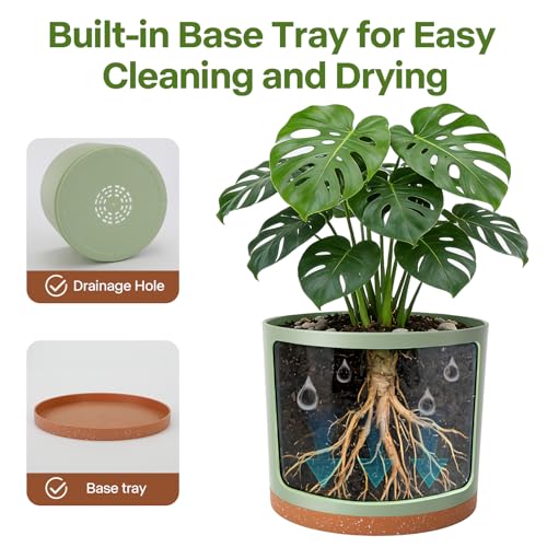 GARDIFE 3 Pack Cylinder Planter Set 10/9/8 Inch White Indoor Plant Pots - color: Green-brown