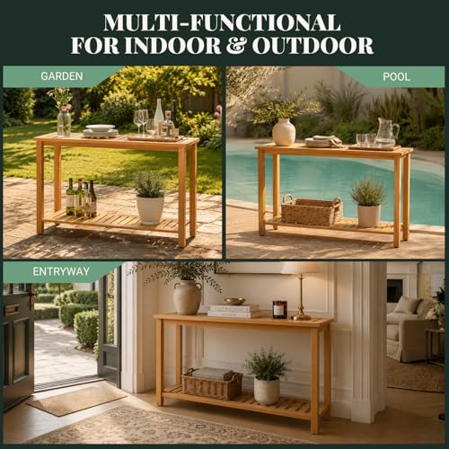 48" Narrow Outdoor Console Table, Sofa Buffet Serving Patio Table - color: Golden