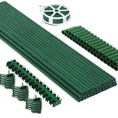 MAXPACE 125pcs Garden Stakes Kit: Includes 40 Sets of Fiberglass Plant Sticks Supports & Accessories for DIY 4ft, 5ft, 6ft, 7ft Stakes for Tomato, Vegetables, Indoor & Outdoor Gardening Supplies - size: 17inch 40pcs