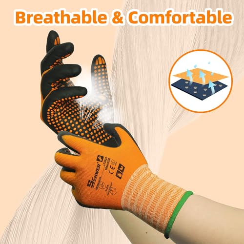 Schwer 6 Pairs Safety Work Gloves with Certified Level 6 Abrasion Resistance, General A1 Cut Resistant Working Gloves with MicroDot Grip, Touchscreen, MicroFoam Nitrile Coating, LT5619, XL - size: X-Large