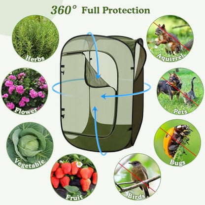 24"x24"x36" Pop Up Mesh Plant Covers, Insect Barrier Plant Enclosure - color: Green