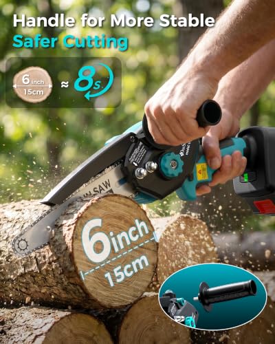 8 inch Electric Mini Chainsaw for Wood Cutting, 1000W Brushless Motor - color: Blue