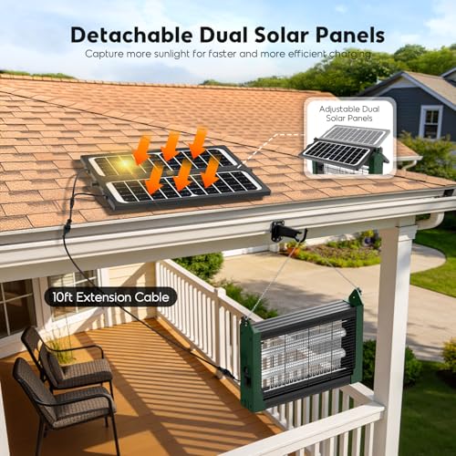 Solar Bug Zapper Outdoor, 4500V Mosquito Zapper with Dual Solar Panels - color: Army Green
