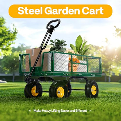 VIVOHOME Steel Garden Cart Heavy Duty 900 LBS 4.5 Cu Ft Utility Wagon - color: Green