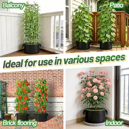 ANPHSIN Sturdy Triangle Tomato Cage with Movable 10 Gal Grow Bags, 3 Sets - style: 10 gallons