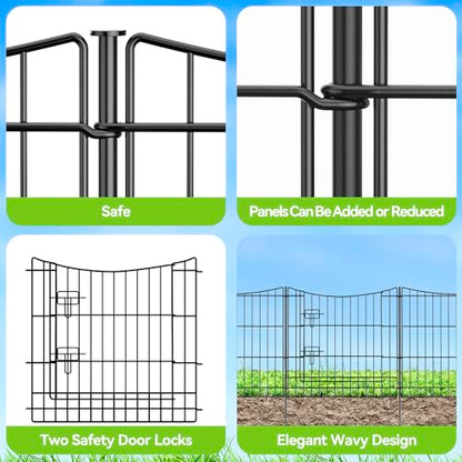 INJOPEXI Garden Fence 12 Panels 23.6ft(L)×24in(H) Decorative Garden Fences with 11 Panels + 1 Gate, Rustproof Metal Wire Temporary No Dig Rabbit Animal Barrier Fencing Dog Fence for Yard Patio Outdoor - size: 12 Panels 23.6ft(L)-24"(H) - With Gate