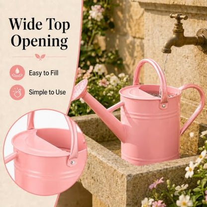 1 Gallon Metal Watering Can for Indoor Outdoor Plants, Pink - color: Pink