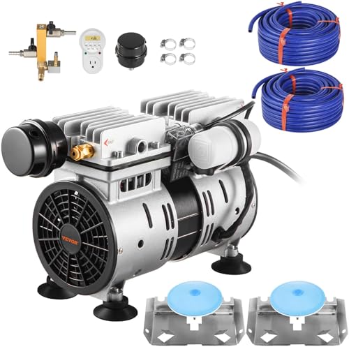 VEVOR Pond Aerator, 550W Power, 5.2CFM for Up to 3 Acre 50' Lake, Includes 3/4 HP Compressor & 2 100' Weighted Tubings & 2 Diffusers, Air Compressor for Deep Water Oxygen Circulation - size: 2 diffusers