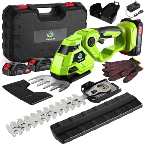 Cordless Hedge Trimmer，2-in-1 Bush Trimmer，Cordless Grass Shear & Shrubbery Trimmer with Dual-Action Blade Cutting Capacity,Hedge Shear with 2 PCS Rechargeable Battery and Charger for Garden,Lawn. - color: green-1