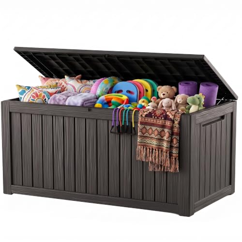 Outdoor Storage Box, 360 Gallon Waterproof Resin Deck Box with Support Rod - color: Black, size: 360 Gal