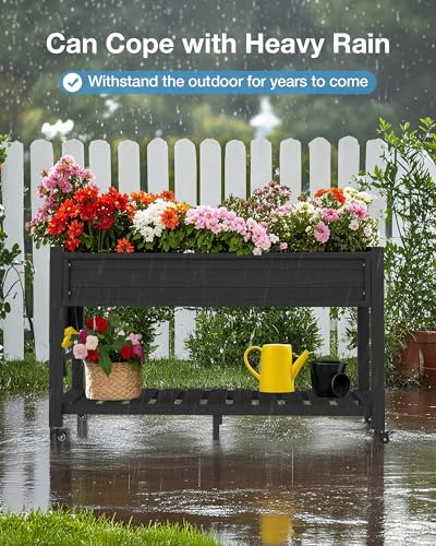 YEFU Raised Garden Bed with Legs, HIPS, Waterproof, 57x18x30in, 4pcs, Black - color: Black, size: All-in-One Rolling Planter(4PCS)
