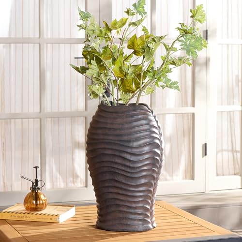 SAFAVIEH Outdoor Patio Furniture Collection - Damian Brown Magnesium Oxide Planter Pot, Rustic Weather-Resistant Garden Décor (PAT5043B) - color: Brown