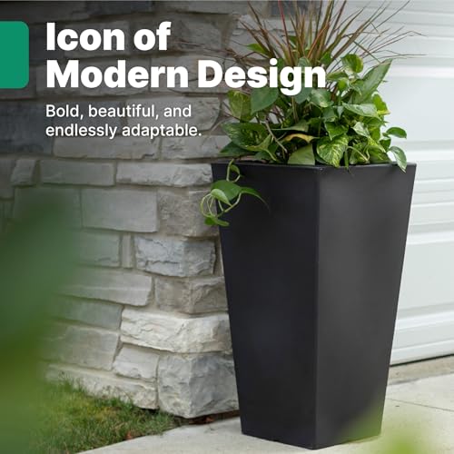 Step2 Tremont Tall Square Tapered Planter, 28 in Resin Planter, Self-Watering, Onyx Black - color: Onyx Black, size: 1-Pack, style: Tall