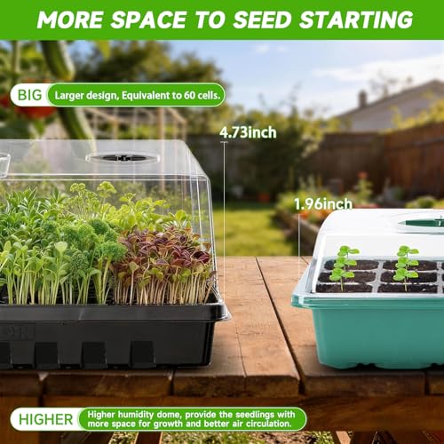 Seed Starter Tray, Gardening Plant Grow Trays Kit for Seedling, Germination Trays with 4.72 Inch High Humidity Domes，Large Growing Space & Better Air Flow for Seed Starting, Mini Greenhouse, 3PCS - size: 3PCS