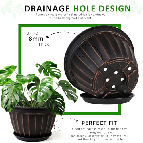 4 Pack Flower Pots,8 Inch Plants Pot,Planters Pot with Drainage Hole - color: Black, size: 8 inch-4 pack