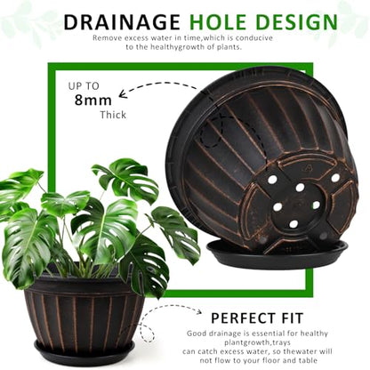 4 Pack Flower Pots,8 Inch Plants Pot,Planters Pot with Drainage Hole - color: Black, size: 8 inch-4 pack