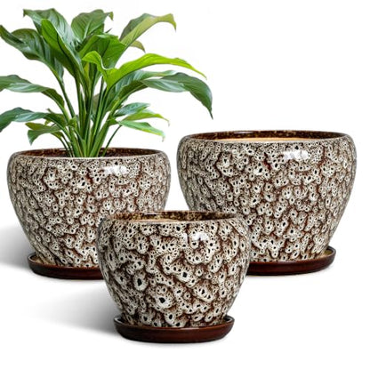 10+8+6 Inch Plant Pot, Ceramic Pots for Plants, White Leopard - color: Leopard White