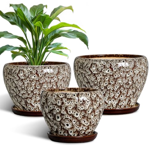 10+8+6 Inch Plant Pot, Ceramic Pots for Plants, White Leopard - color: Leopard White