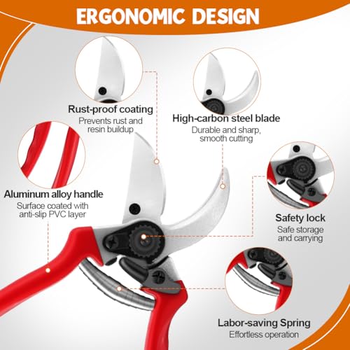 Ainiv Bypass Pruning Shears, 8.5" Professional Garden Shears, Heavy Duty