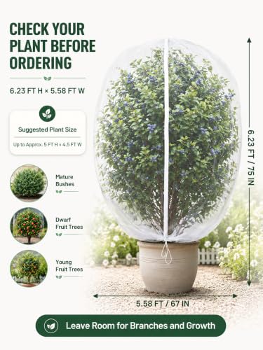 Garden Bird Netting for Insects, 2 Pack 6.5X5.7FT, Fruit Tree Netting with Zipper & Drawstring, Ultra Dense Mesh Plant Covers for Blueberry Tomato Cherry Peach Apple Trees Pest Barrier (6.5X5.7FT)