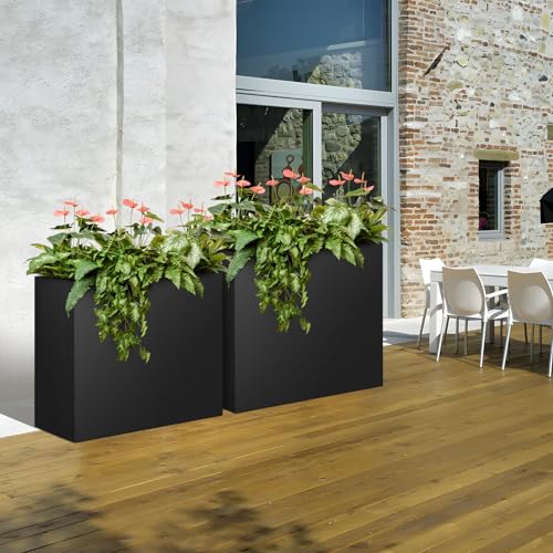 28"x12"x28" Galvanized Steel Planter Box, Large Metal Planter Box - color: Black, size: 28"L x 12"W x 28"H