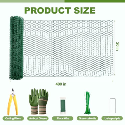 Plant Protectors from Animals with Extra Wide 20" Chicken Wire - 400" Long Complete DIY Metal Mesh Kit for Large Garden & Craft Projects - size: 20*400 Inch