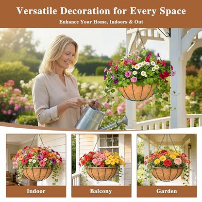 4 Pack Hanging Planter for Outdoor Plants 14 inch Metal Hanging Flower Basket with Coco Coir Liner Round Wire Plant Holder Chain Flower Pots Outdoor Garden Decoration Watering Hanging Baskets(XG) - size: 14" x 4 Pack, style: Watermelon