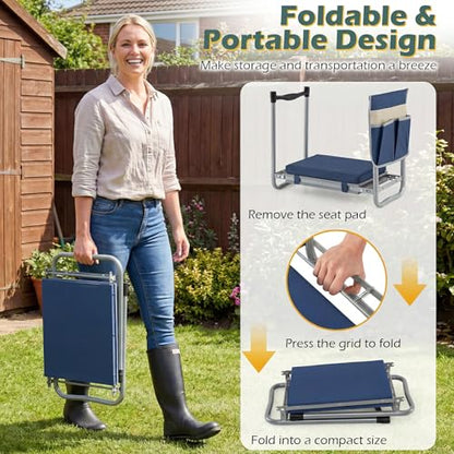 GIANTEX Garden Kneeler and Seat, Foldable 2-in-1 Gardening Bench, Navy - color: Navy Blue, size: 23" x 12" x 19.5"