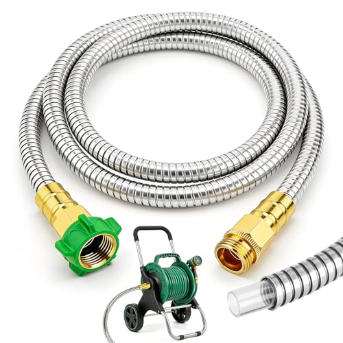 Short Garden Hose with Female to Male Metal Connector 5FT, 304 Stainless Steel Leader Hose for Hose Reel, Flexible & Kink-Free, Lightweight, No Leak Outdoor Water Pipe Extension Adapter - size: 5 FT