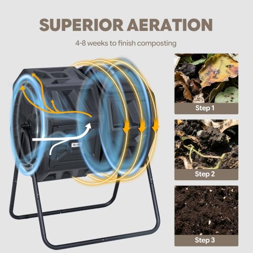 Werph 54 Gallon Large Outdoor Compost Tumbler, Dual Chamber Compost Bin