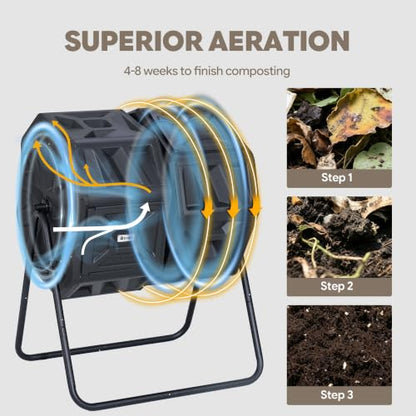 Werph 54 Gallon Large Outdoor Compost Tumbler, Dual Chamber Compost Bin