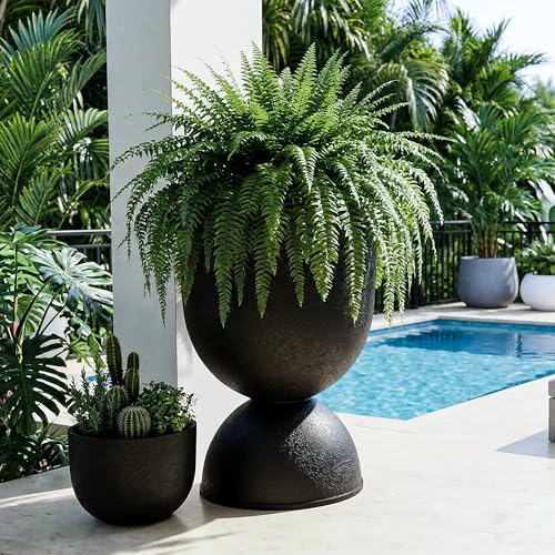 KOL 23 Inch Tall Planters, Black Plastic Urn Planters, 1 Pack - color: Black, size: Single: 23"