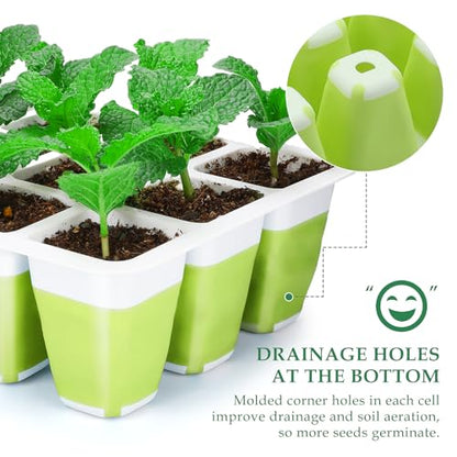10pcs Reusable Seed Starter Tray, 120 Cells Seed Starter Kit, Silicone Seedling Starter Trays for Starting Plant Seeds with Flexible pop-Out Cells, Indoor Gardening Plant Germination Trays - color: Green 10pcs
