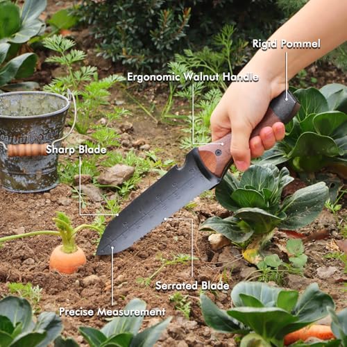 Restmo Hori-Hori Knife, Weeding, Planting, Depth Gauge, Brown - size: Hori Hori Garden Knife(Sharp Tip with Depth Gauge）