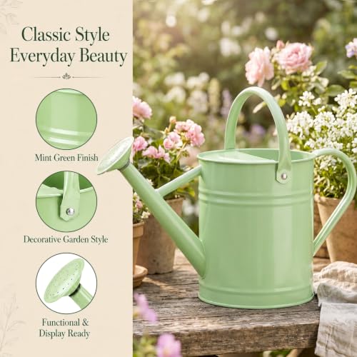 1 Gallon Metal Watering Can for Indoor Outdoor Plants, Pistachio Green - color: Pistachio Green