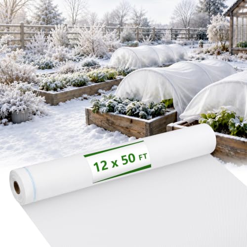Tigeen 12 x 50 ft Frost Cloth for Plants, 45gsm Heavy Duty Frost Cover - size: 12 x 50 ft