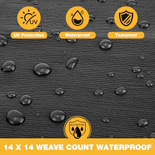 Winpull Heavy Duty Tarp 14 Mil Tarp Waterproof Black 12x20 FT, UV Resistant Poly Tarp with Reinforced Grommets for Camping, Boat Cover, Patio Furniture, Roof, Firewood Pile - color: Black-14mil, size: 12'x20'