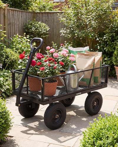 1200LB Heavy Duty Steel Garden Cart, Utility Wagon w/ 13" Tires, Mesh Sides - size: Black 1200LBS